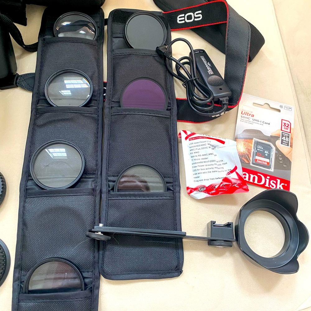 Canon EOS Rebel T6 DSLR Bundle with additional lenses, batteries and memory card